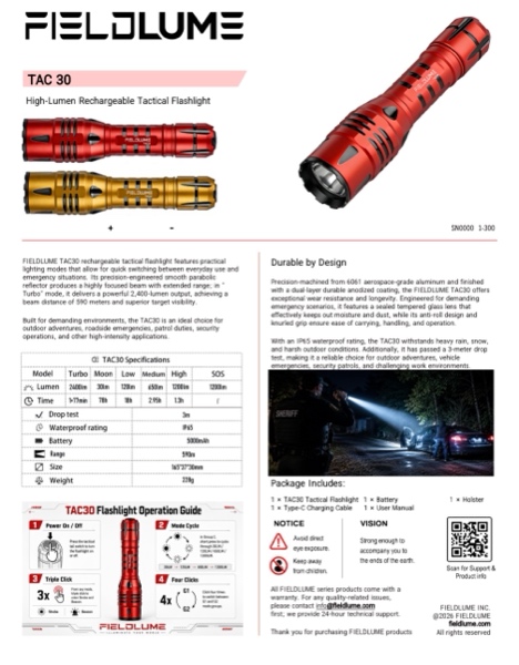 FieldLume TAC30 user-manual